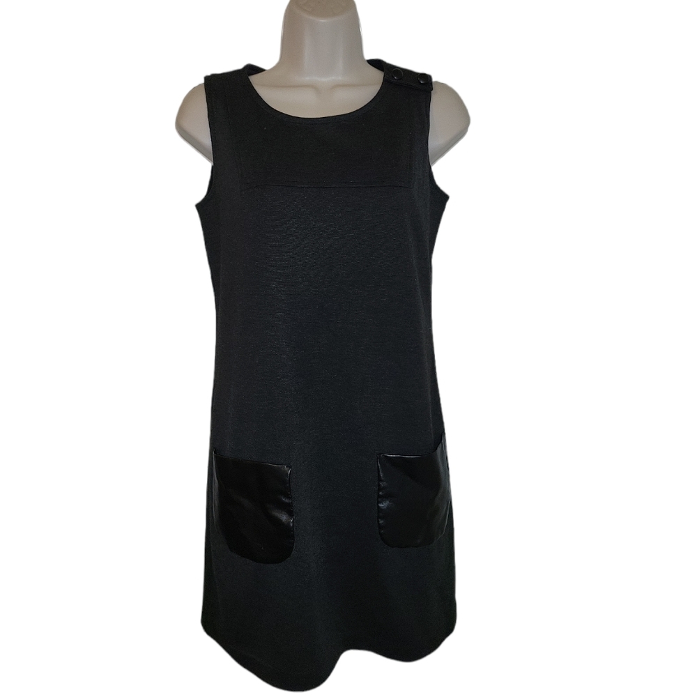 Worthington Career Stretch Dark Gray Dress With Leather Pockets XS